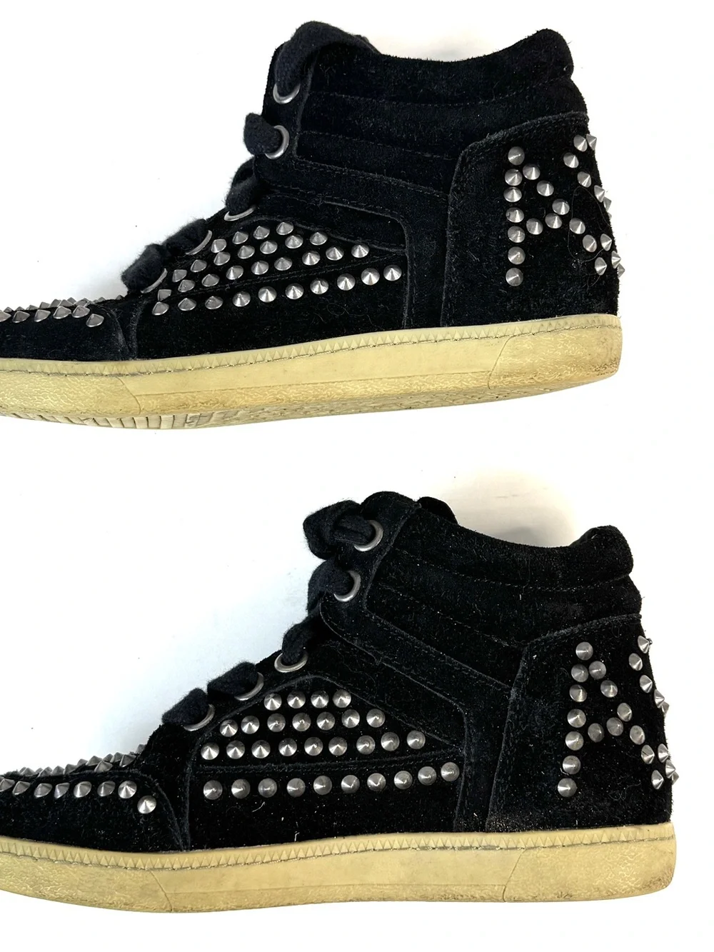 ASH Shoes Studded Spike Embellished Black Suede High Top Sneakers Size EU 35